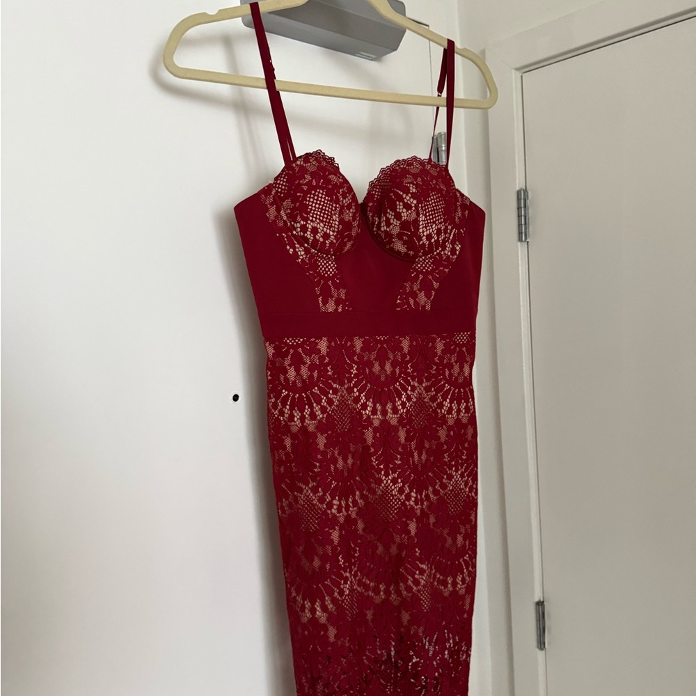 Bebe Red and Cream Satin Lined Dress